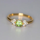 Demantoid Asscher Cut & Diamond Ring in 18K Yellow Gold
