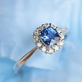 1.63ct Cushion Blue Sapphire & Halo Diamond Ring in 18K White Gold