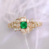Cluster Emerald & Diamonds Ballerina Design Ring in 18K Yellow Gold