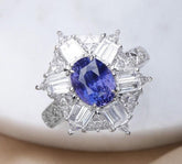 2.3ct Cornflower Blue Sapphire Platinum 950 Art Deco Ring with Trilliant Diamonds