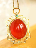 18K Gold Oriental Necklace with Southern Red Agate