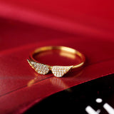Wing Design White Diamond Ring in 18K Yellow Gold
