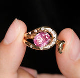 1.58ct Pink Sapphire 18K Yellow Gold Cuff Ring with Diamonds