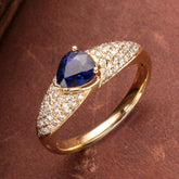 Pave Set Blue Sapphire 18K Yellow Gold Ring with Diamonds