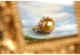 11mm Golden South Sea Pearl & Diamond Ring in 18K Yellow Gold