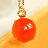 Southern Red Agate Cabochon Necklace - 18K Yellow Gold