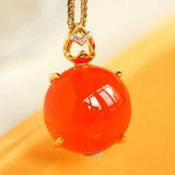 Southern Red Agate Cabochon Necklace - 18K Yellow Gold