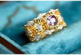 Purple Sapphire Diamond 18K Gold Honeycomb Detailing