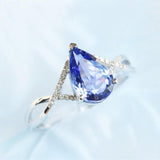 Pear Cut Blue Tanzanite Diamond Engagement Ring - 18K White Gold