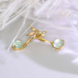 Leaf Jade Cabohen 18K Yellow Gold Drop Earrings