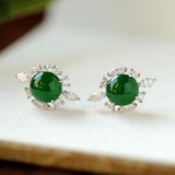 Ballerina Set Green Jade and Cluster Diamond 18K Earrings