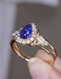 Cornflower Blue Sapphire Teardrop 18K Gold Ring with Diamonds