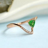 Tsavorite Trillion Cut & Diamond Chevron Ring - 18K Yellow Gold