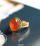 Southern Red Agate Cabochon 18K Chunky Gold Ring