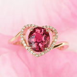 Heart Shape Oval Garnet Ring in 18K Yellow Gold