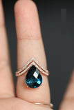 10mm Blue Topaz Teardrop Rose Cut Ring in 18K Yellow Gold