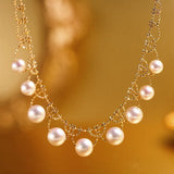 Stunning 7mm Akoya Pearl Lace Necklace in 18K Yellow Gold