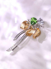 Tsavorite & Diamond Flower Brooch, 18K Two Tone Gold