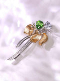Tsavorite & Diamond Flower Brooch, 18K Two Tone Gold