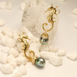 Hippocampus Design Tahitian Pearls Earrings with Diamond in 18K Gold