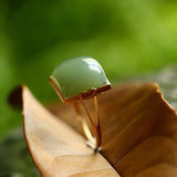 Jade Square Shape 18K Gold Matte Finish Ring