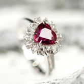 Pink Red Spinel Heart Ring with White Sapphire - 18K Gold