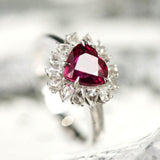 Pink Red Spinel Heart Ring with White Sapphire - 18K Gold