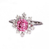 Snowflake Pink Spinel Cushion 18K Gold Ring with Diamond