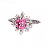 Snowflake Pink Spinel Cushion 18K Gold Ring with Diamond