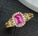 1.18ct Purple Sapphire Halo Diamonds Engraved Ring in 18K Gold