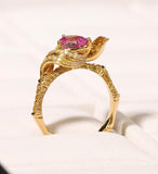 Pink Sapphire Pear-Shaped & Yellow Diamond Ring in 18K Yellow Gold