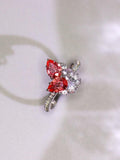 Padparadscha Sapphire Teardrop Cut & Diamonds Ring in 18K White Gold