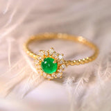 Rape Desgin Emerald Ring & Diamond - 18K Yellow Gold