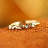 White Diamond Horizontal Stone Ring in 18K Yellow Gold