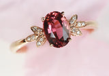 Red Tourmaline Ring with Diamond in 18K Yellow Gold