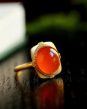 Maitreya Design Southern Red Agate Cabochon Ring - 18K Yellow Gold