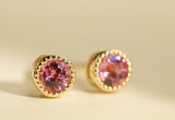 Pink Tourmaline & 8mm Akoya Pearl Earrings - 18K Yellow Gold