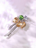 Tsavorite & Diamond Flower Brooch, 18K Two Tone Gold