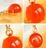 Southern Red Agate Cabochon Necklace - 18K Yellow Gold