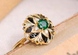 Vintage Byzantine Emerald 18K Ring with Black Agate