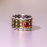 Italian-Crafted Ruby Oval Honeycomb Ring in 18K Gold