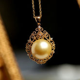 Granulation Design Vintage Necklace with 12mm Deep Golden South Sea Pearl in 18K Gold