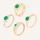 3 Style + Emerald Art Deco 18K Gold Byzantine Ring