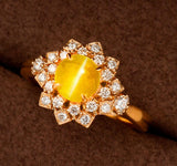 1.28ct Chrysoberyl Cabochon 18K Yellow Gold Ring with Cluster Diamond