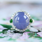 Exquisite Huge Violet Purple Jade Platinum 950 Ring