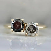 Two 1ct Salt & Pepper Diamond 18K Gold Engagement Ring