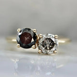 Two 1ct Salt & Pepper Diamond 18K Gold Engagement Ring