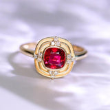 1ct Red Spinel Cushion & Diamond Ring - 18K Yellow Gold