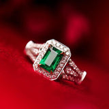 Emerald Platinum 950 Ring with Halo White Diamonds