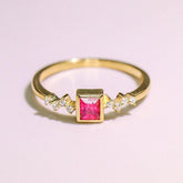 Pinkish Spinel Cushion & Diamond Ring in 18K Yellow Gold